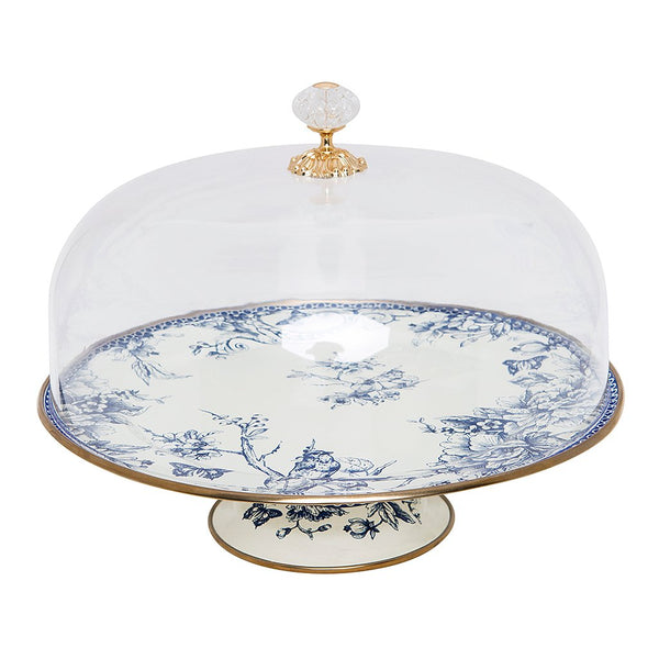 durable enamel cake stand with cover is ideal for serving delicious cakes at your gatherings. Style it with the matching teapot, cookie stand, canister, bowls, and jars to custom make your unique set.