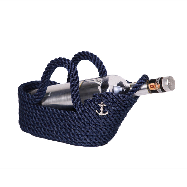 Nautical Rope Bottle Holder - Blue