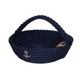 Nautical Rope Handled Round Basket - Blue
