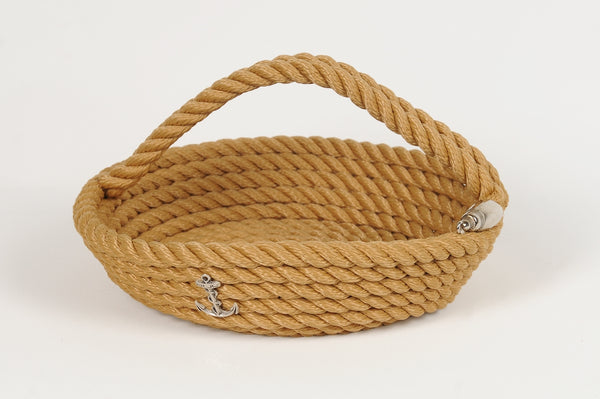 Nautical Rope Handled Round Basket - Beige