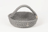 Nautical Rope Handled Round Basket - Silver