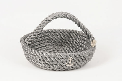 Nautical Rope Handled Round Basket - Silver