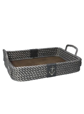 Nautical Rope Leather Tray - Silver