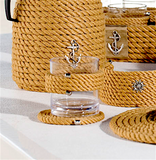 Nautical Rope Tray and Glass Set-Beige